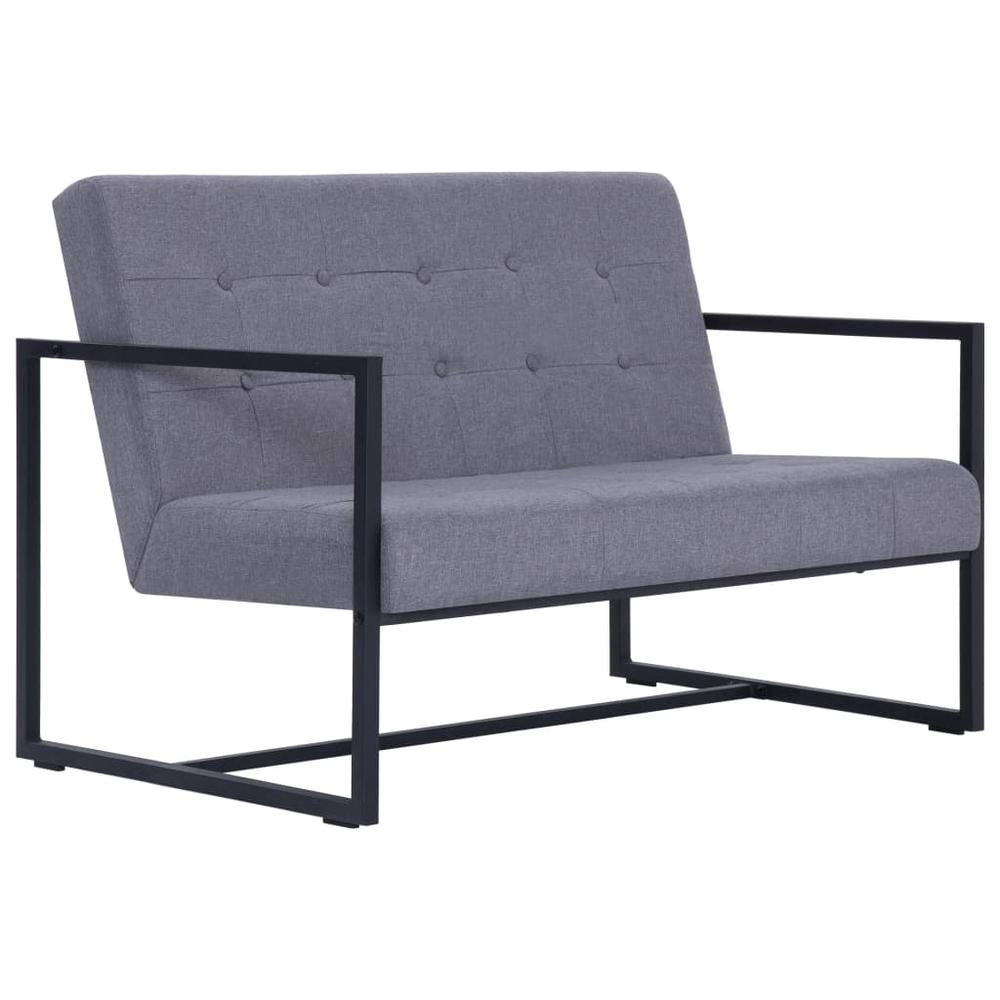 vidaXL 2-Seater Sofa with Armrests Light Gray Steel and Fabric, 282270