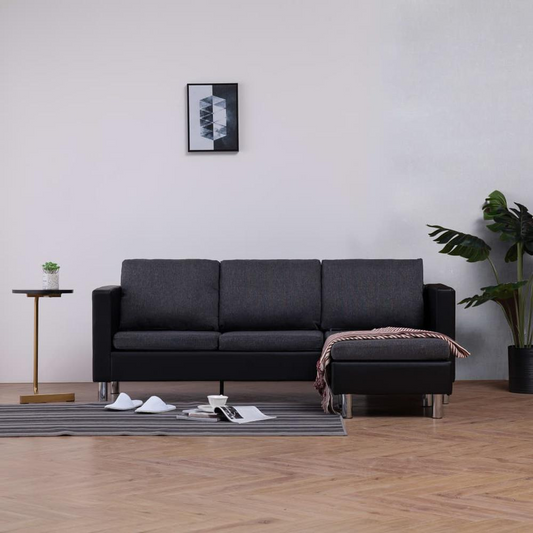 vidaXL 3-Seater Sofa with Cushions Black Faux Leather, 282288