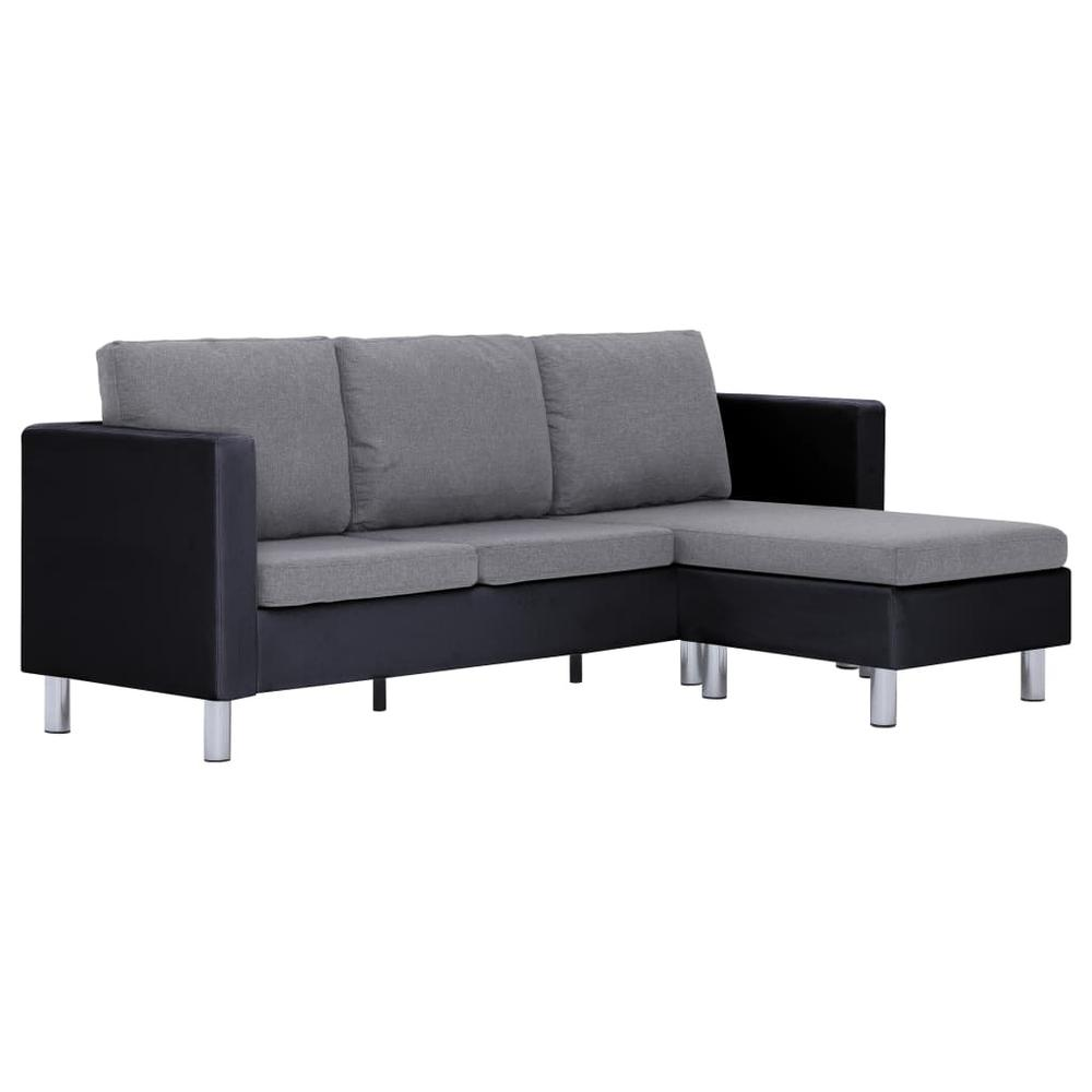 vidaXL 3-Seater Sofa with Cushions Black Faux Leather, 282287