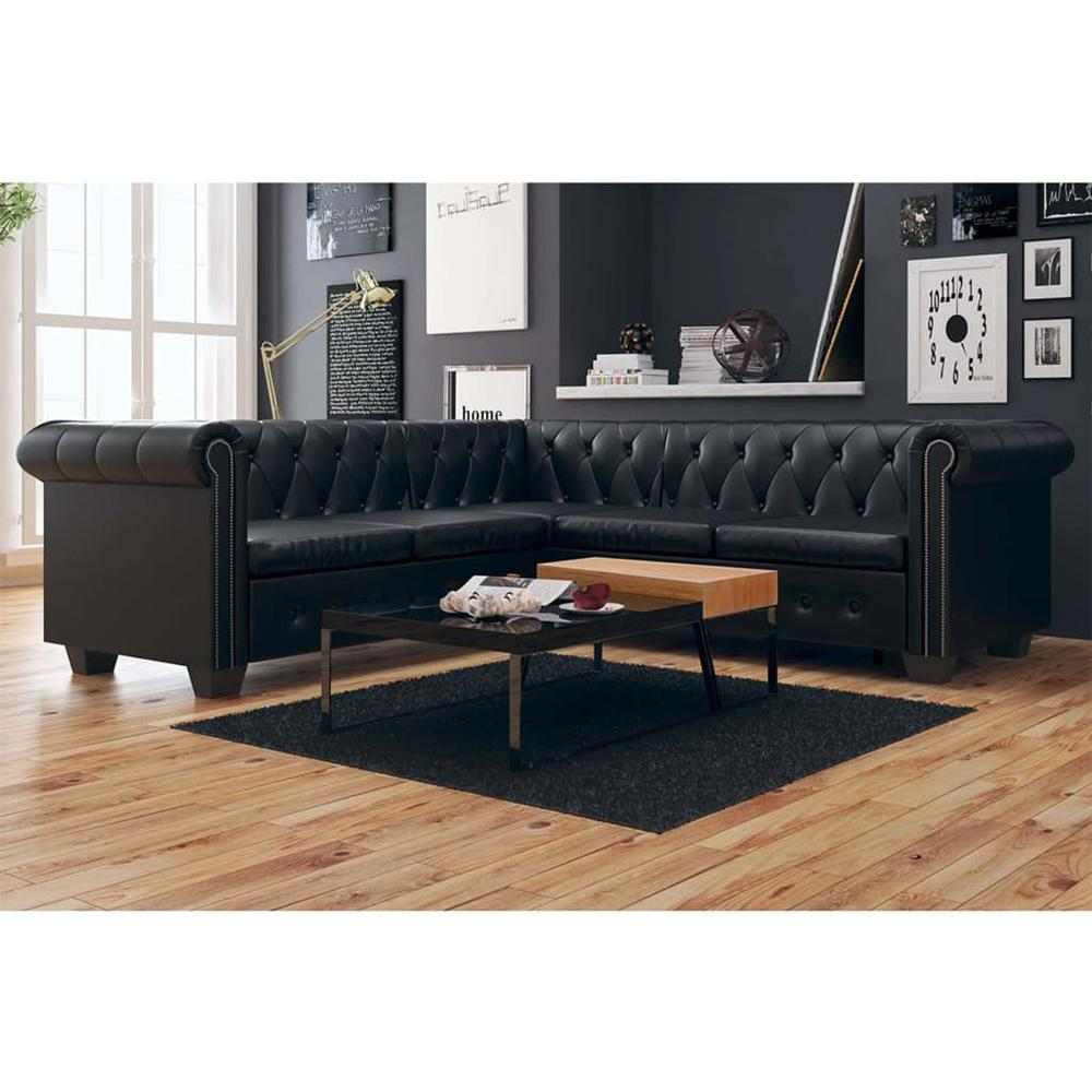 vidaXL Chesterfield Corner Sofa 5-Seater Black Faux Leather, 287913