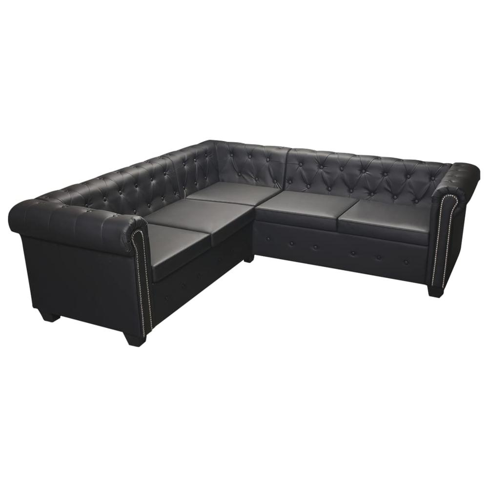 vidaXL Chesterfield Corner Sofa 5-Seater Black Faux Leather, 287913