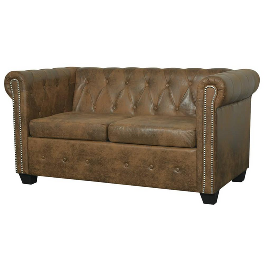 vidaXL Chesterfield Sofa 2-Seater Brown Faux Leather, 287918