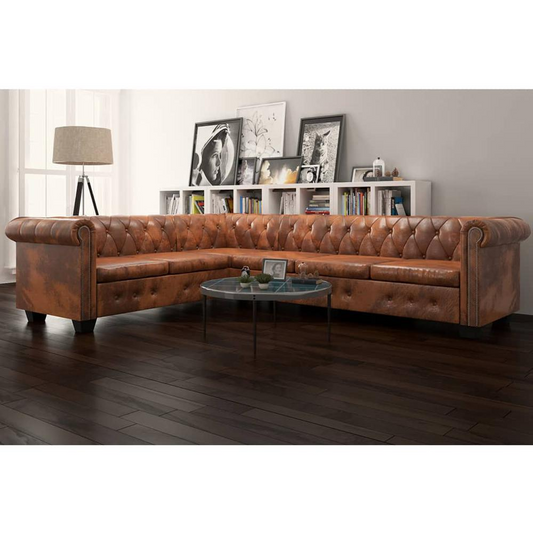 vidaXL Chesterfield Corner Sofa 6-Seater Brown Faux Leather, 287917