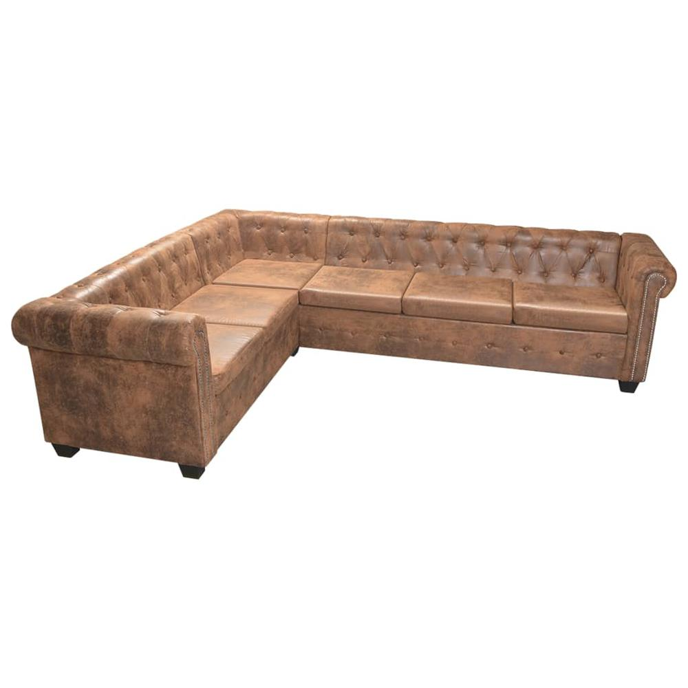 vidaXL Chesterfield Corner Sofa 6-Seater Brown Faux Leather, 287917