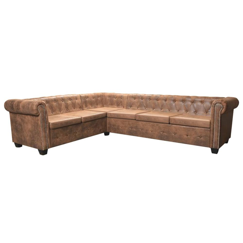 vidaXL Chesterfield Corner Sofa 6-Seater Brown Faux Leather, 287917