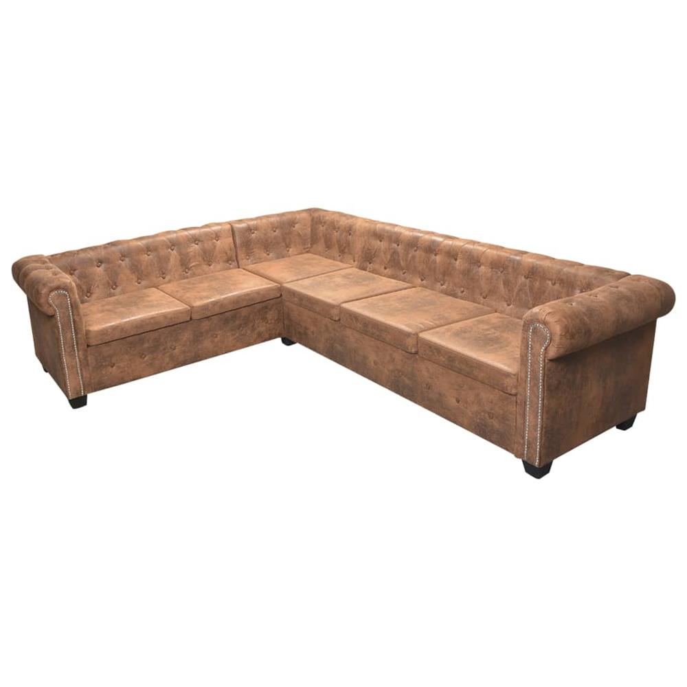 vidaXL Chesterfield Corner Sofa 6-Seater Brown Faux Leather, 287917