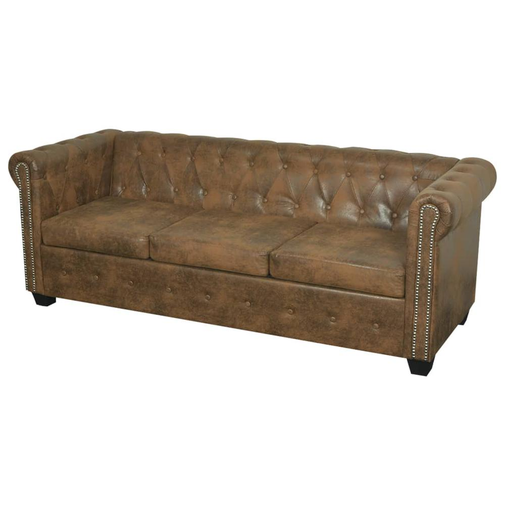 vidaXL Chesterfield Sofa 3-Seater Brown Faux Leather, 287919