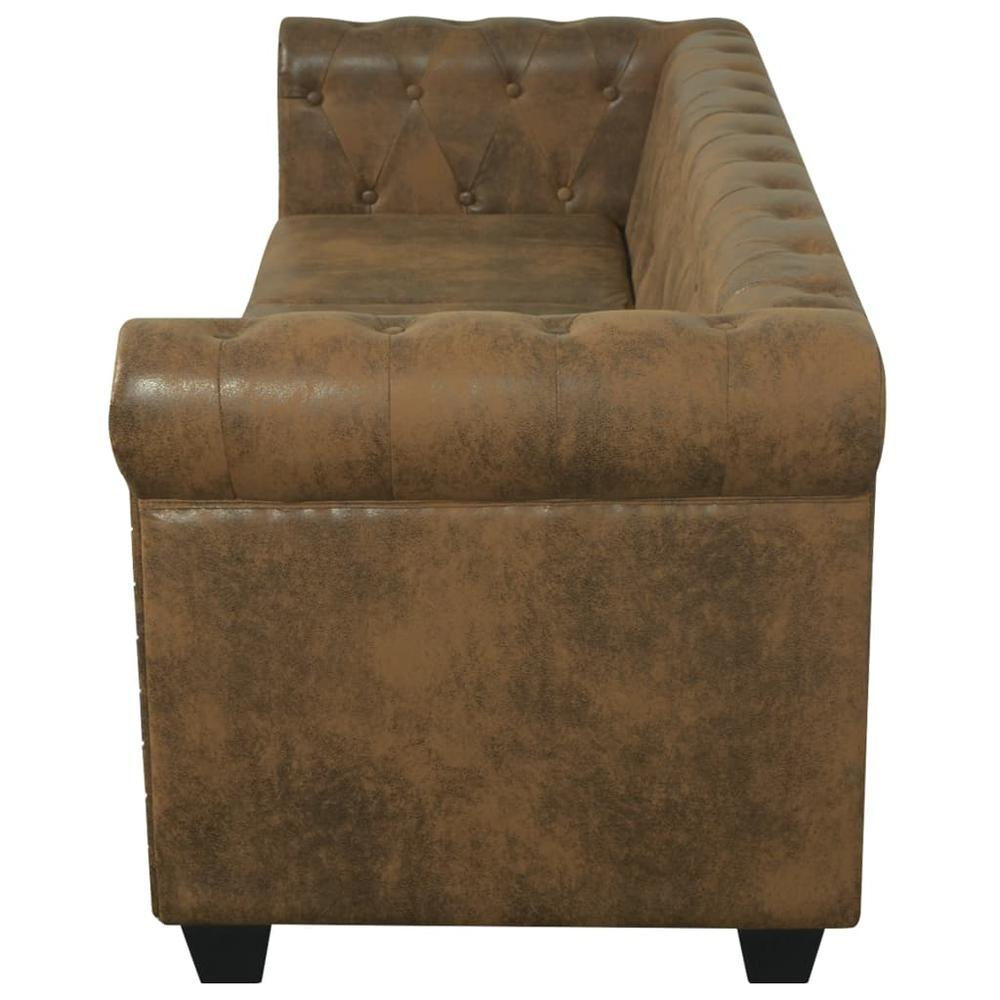 vidaXL Chesterfield Sofa 3-Seater Brown Faux Leather, 287919