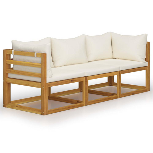 vidaXL 3-Seater Garden Sofa with Cushion Cream Solid Acacia Wood, 3057638