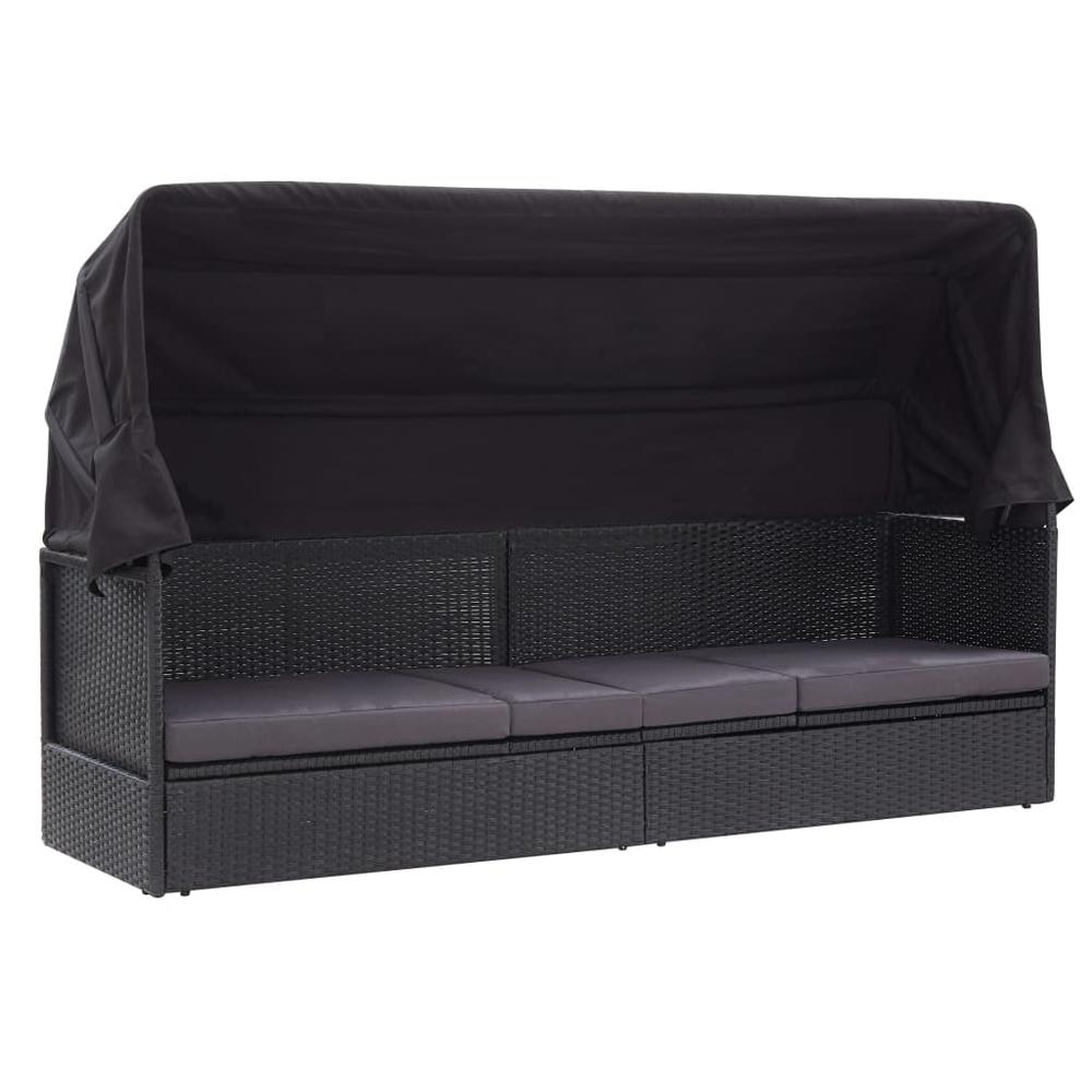 vidaXL Outdoor Sofa Bed with Canopy Poly Rattan Black, 310077