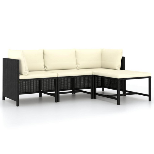 vidaXL 4 Piece Garden Sofa Set with Cushions Black Poly Rattan 3516