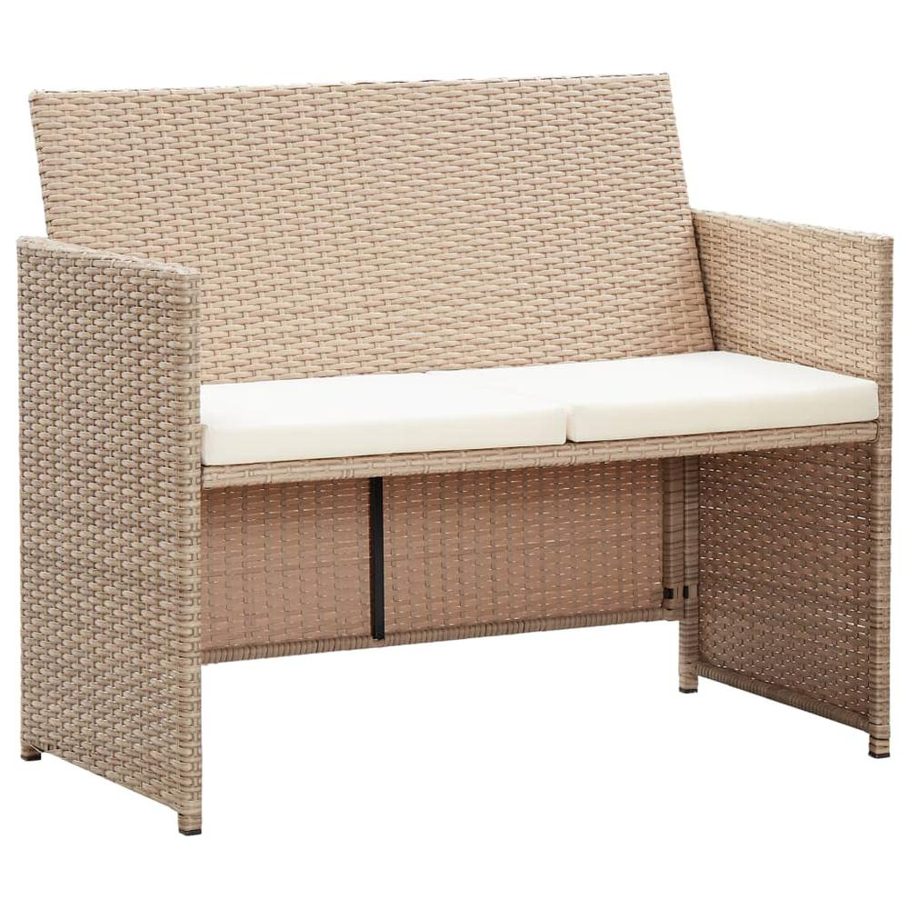 vidaXL 2 Seater Garden Sofa with Cushions Beige Poly Rattan 6000