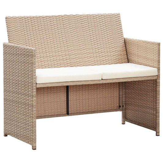 vidaXL 2 Seater Garden Sofa with Cushions Beige Poly Rattan 6000