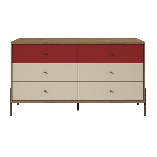 Joy 59" Wide Double Dresser with 6 Full Extension Drawers in Red and Off White