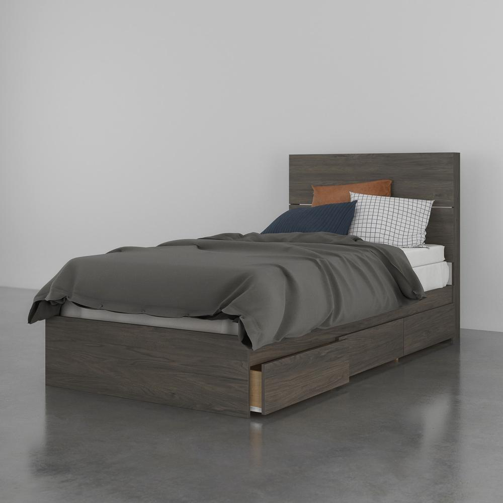 2 Piece Twin Size Bedroom Set, Bark Grey