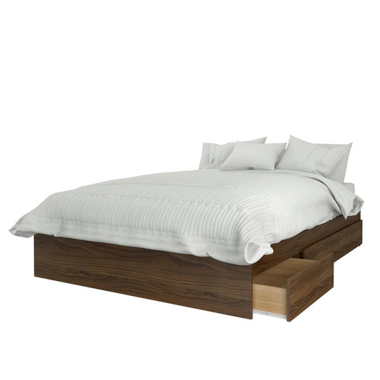 Arizona 4 Piece Full Size Bedroom Set, Walnut and White