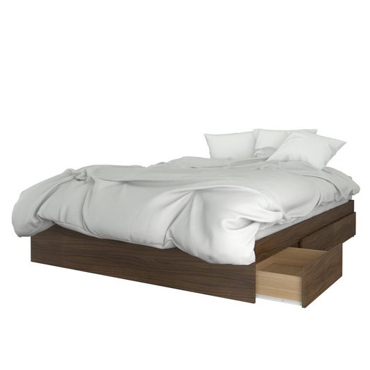 Cologne 2 Piece Queen Size Bedroom Set, Walnut and White