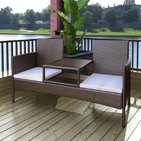 vidaXL 2-Seater Garden Sofa with Tea Table Poly Rattan Brown, 42843