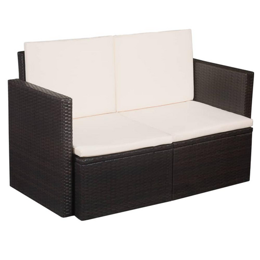 vidaXL 2 Seater Garden Sofa with Cushions Brown Poly Rattan, 44178