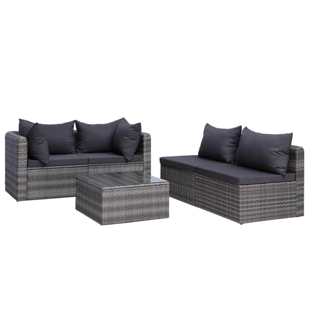 vidaXL 5 Piece Garden Sofa Set with Cushions & Pillows Poly Rattan Gray, 44160