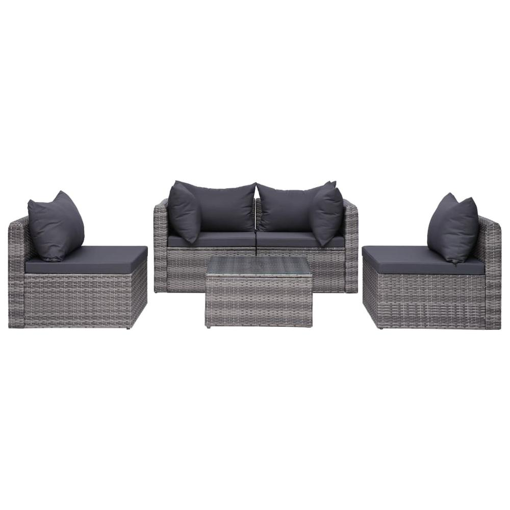 vidaXL 5 Piece Garden Sofa Set with Cushions & Pillows Poly Rattan Gray, 44160