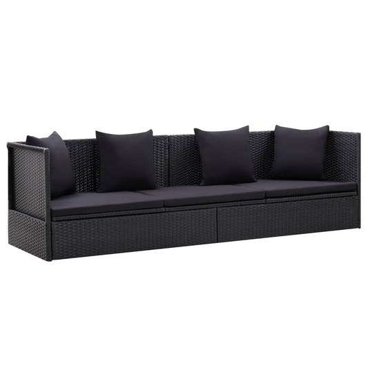 vidaXL Outdoor Sofa with Cushion and Pillow Poly Rattan Black, 46087