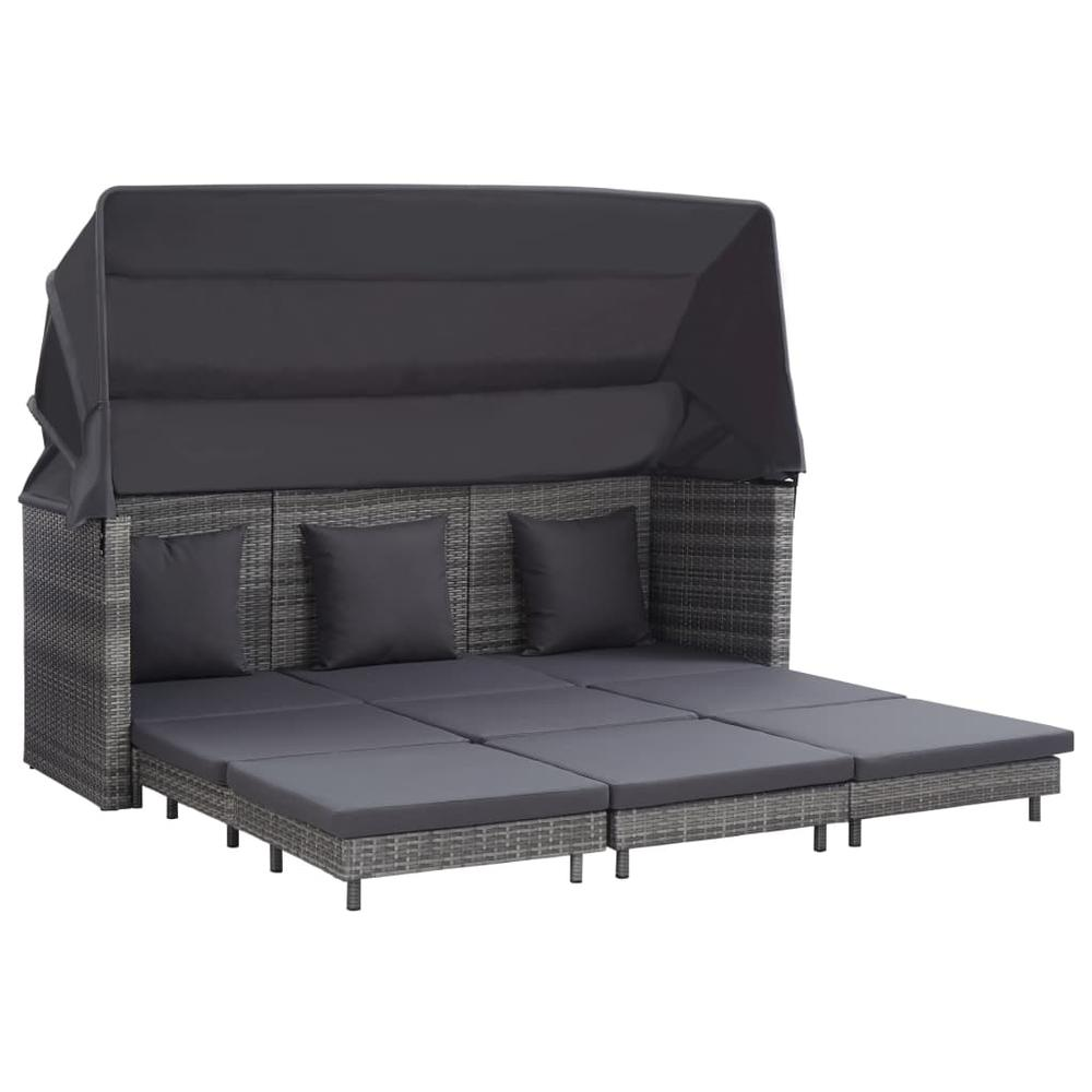 vidaXL Extendable 3-Seater Sofa Bed with Roof Poly Rattan Gray, 46077