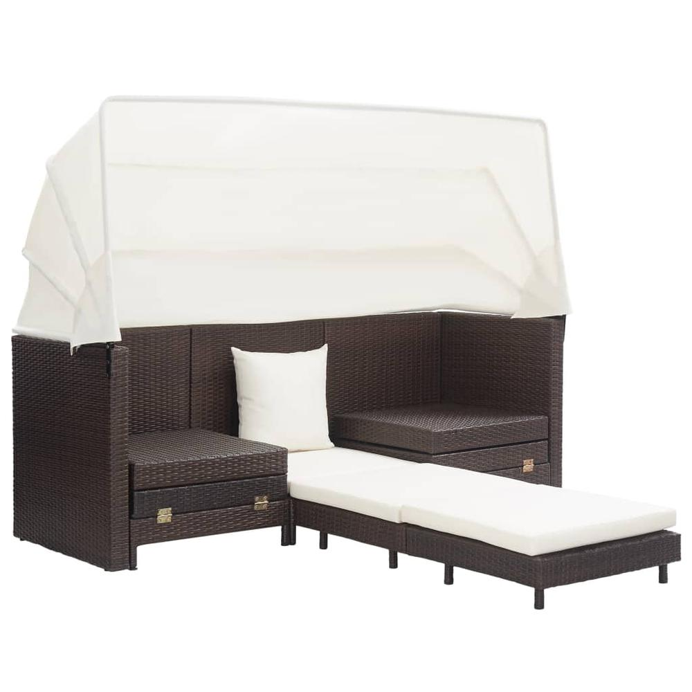 vidaXL Extendable 3-Seater Sofa Bed with Roof Poly Rattan Brown, 46076