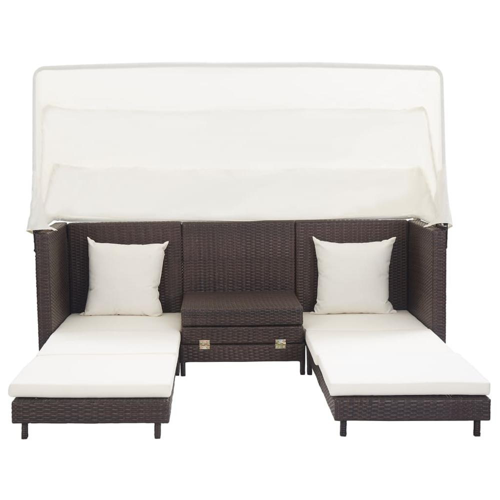 vidaXL Extendable 3-Seater Sofa Bed with Roof Poly Rattan Brown, 46076