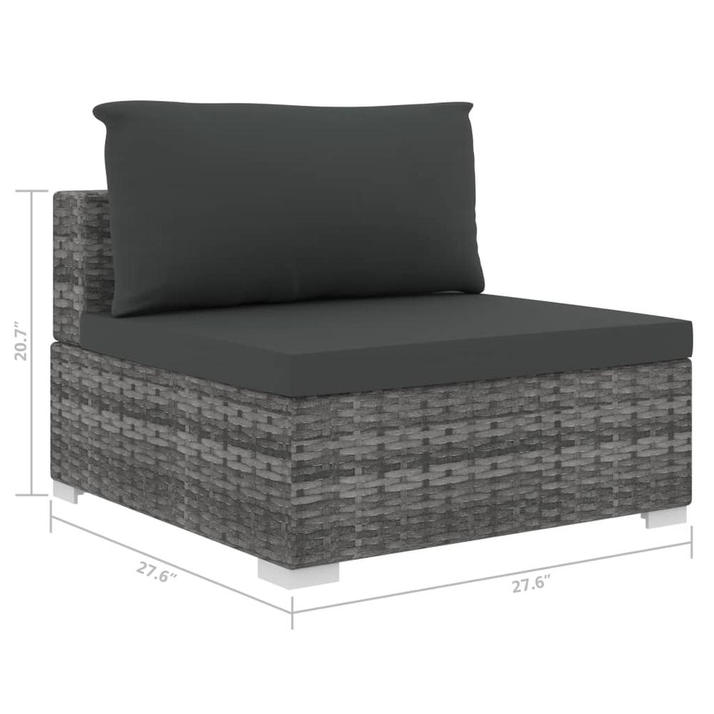 vidaXL Sectional Middle Seat with Cushions Poly Rattan Gray, 48290