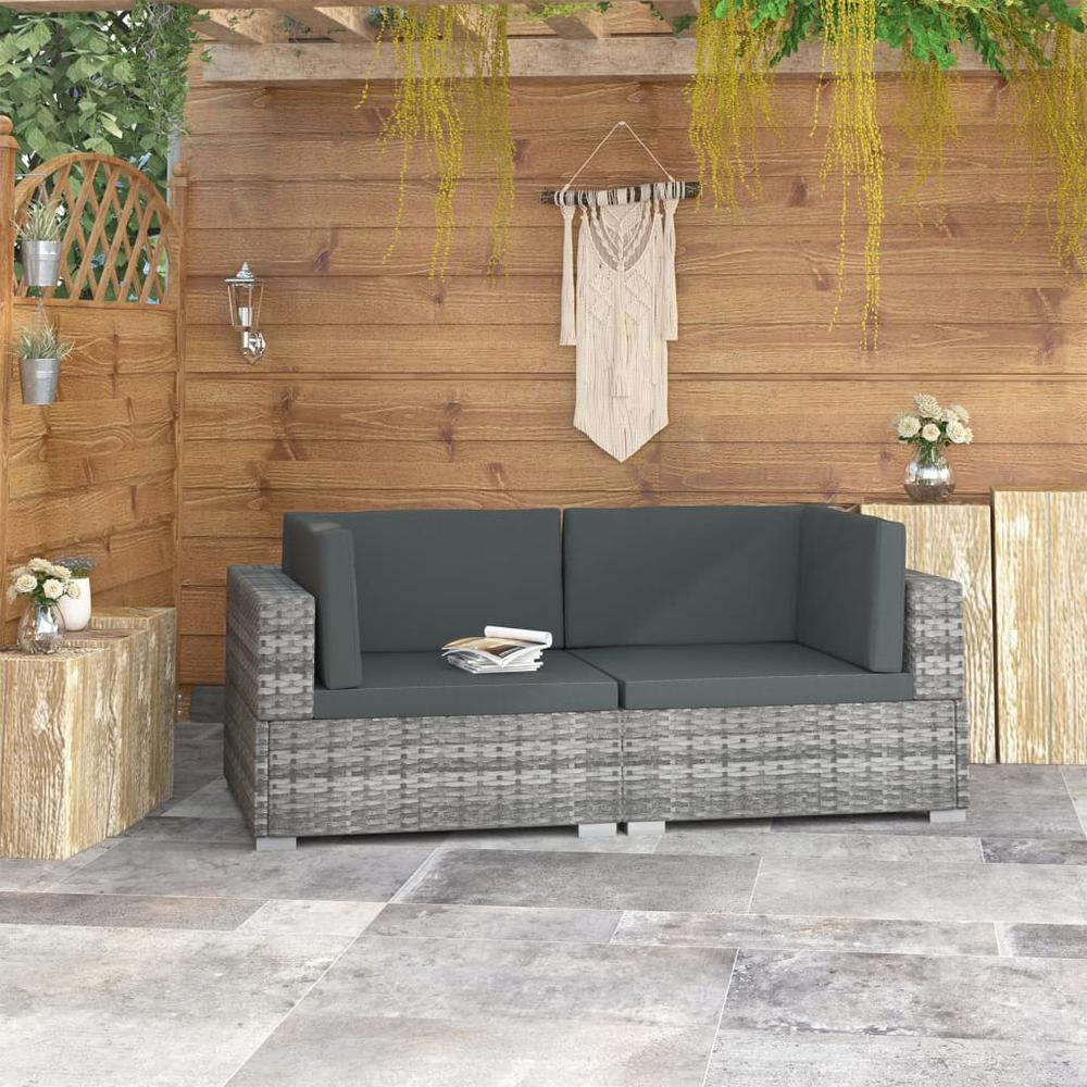 vidaXL 2 Piece Garden Sofa Set with Cushions Poly Rattan Gray, 48323