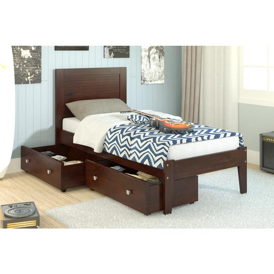 Twin Panel Bed W/Dual Under Bed Drawers