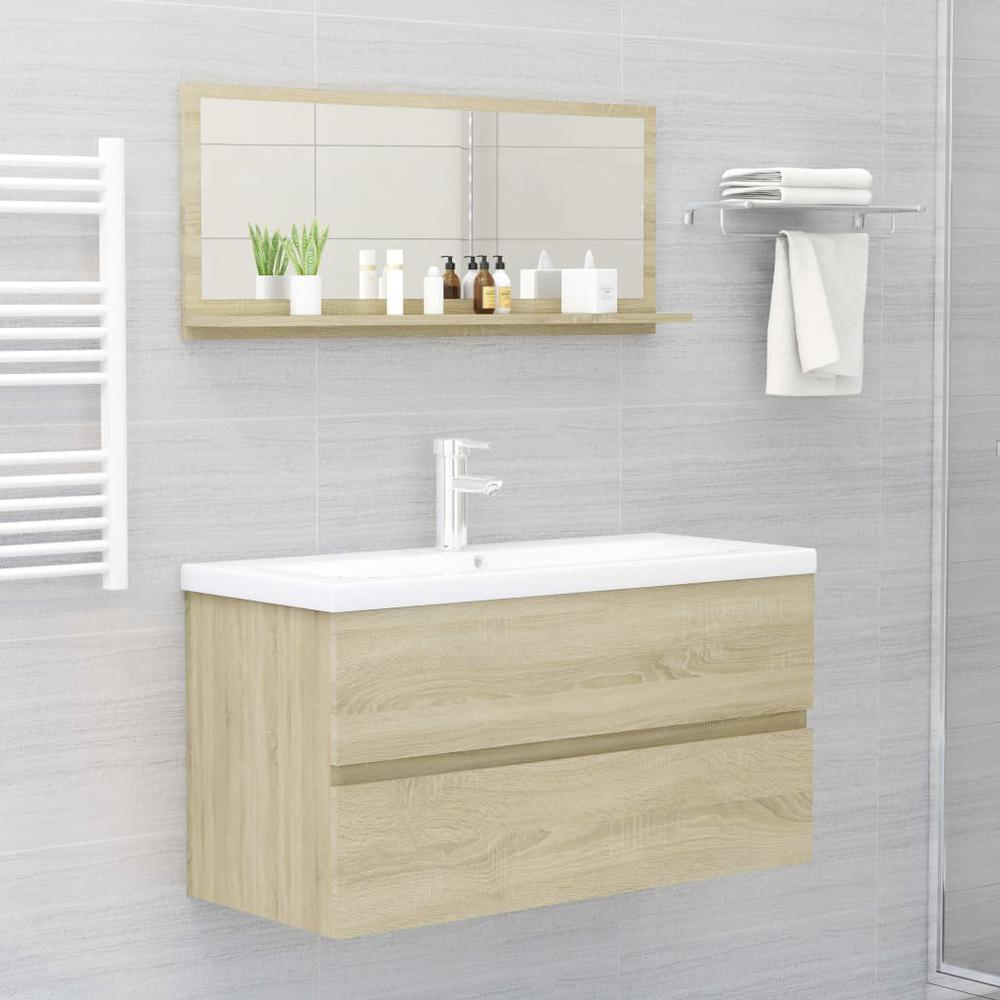 vidaXL Bathroom Mirror Sonoma Oak 35.4"x4.1"x14.6" Chipboard, 804583