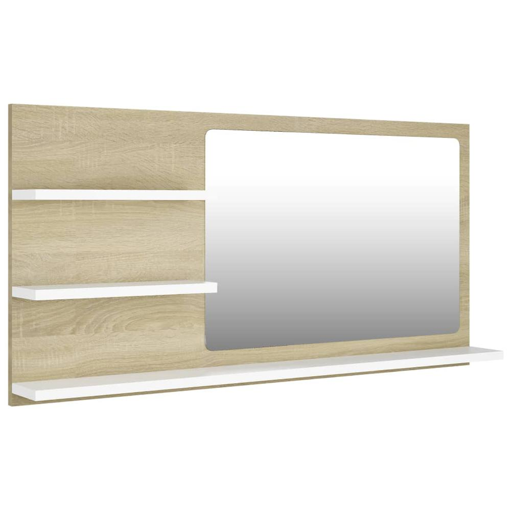 vidaXL Bathroom Mirror White and Sonoma Oak 35.4"x4.1"x17.7" Chipboard, 805020