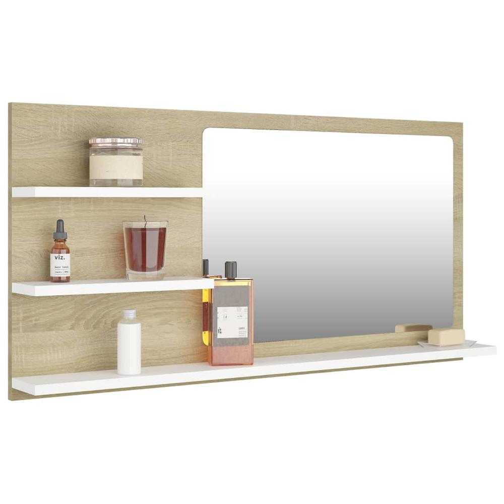 vidaXL Bathroom Mirror White and Sonoma Oak 35.4"x4.1"x17.7" Chipboard, 805020