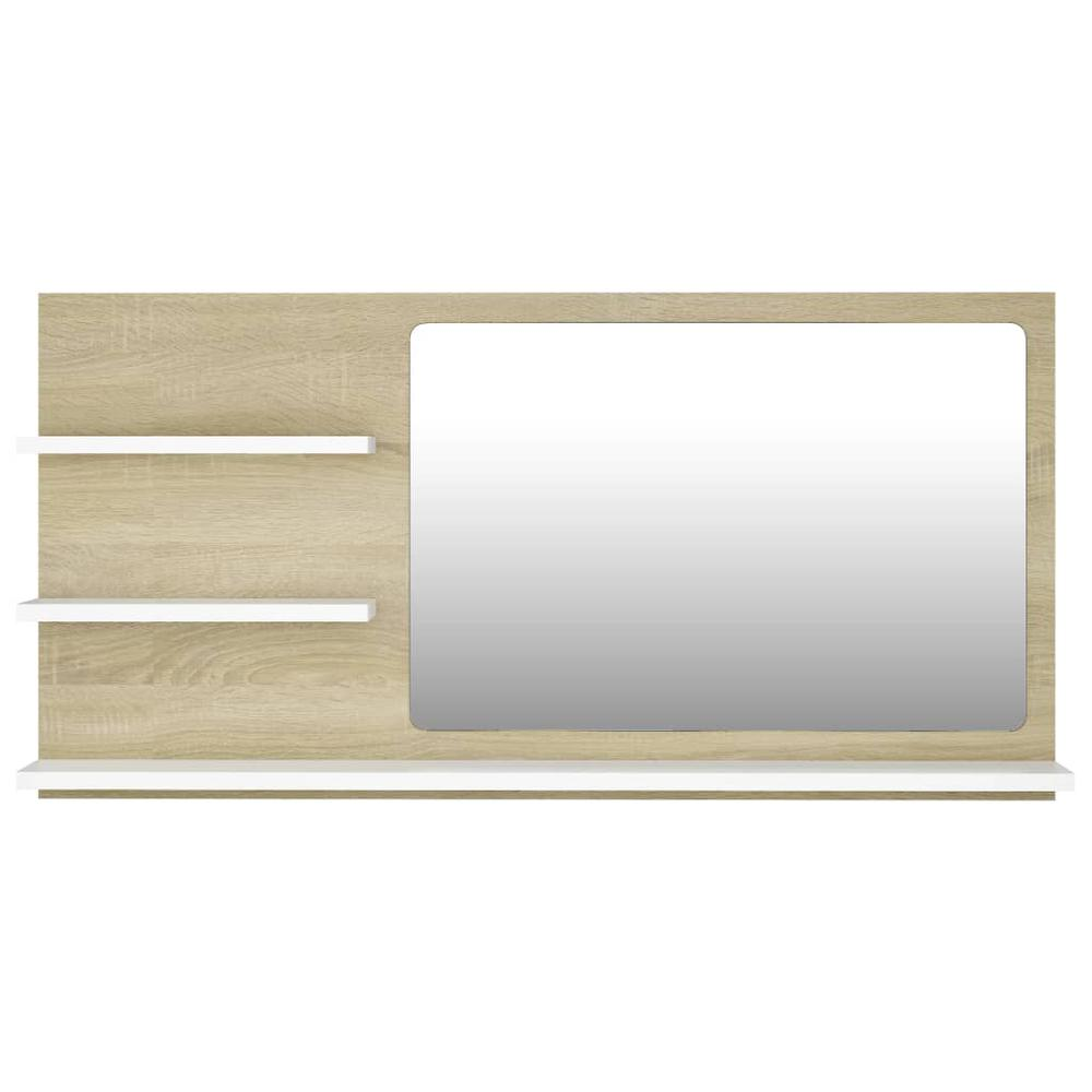 vidaXL Bathroom Mirror White and Sonoma Oak 35.4"x4.1"x17.7" Chipboard, 805020