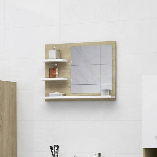 vidaXL Bathroom Mirror White and Sonoma Oak 23.6"x4.1"x17.7" Chipboard, 805011