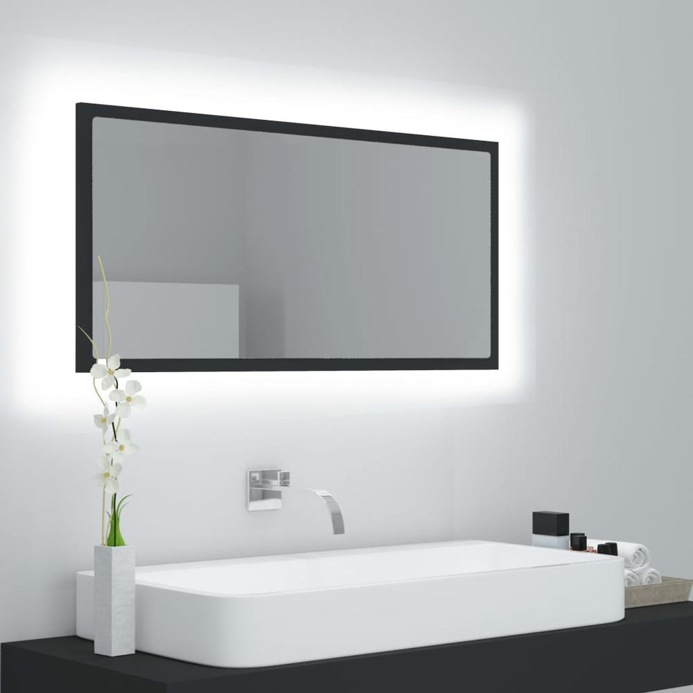vidaXL LED Bathroom Mirror Gray 35.4"x3.3"x14.6" Chipboard 4934
