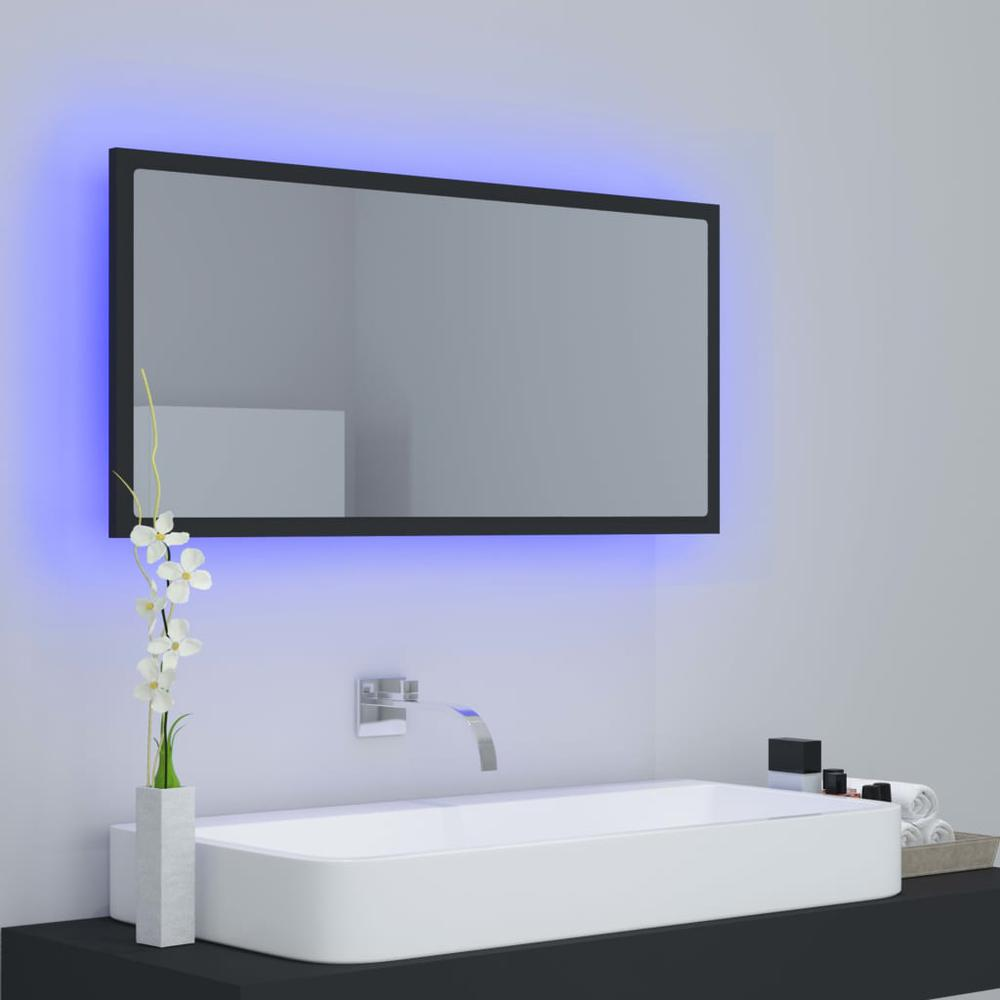 vidaXL LED Bathroom Mirror Gray 35.4"x3.3"x14.6" Chipboard 4934
