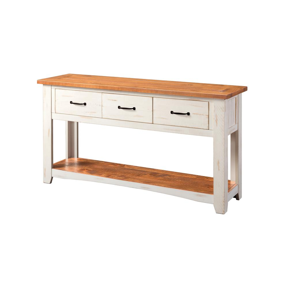 Martin Svensson Home Rustic Collection Sofa - Console Table, Antique White and Honey Tobacco