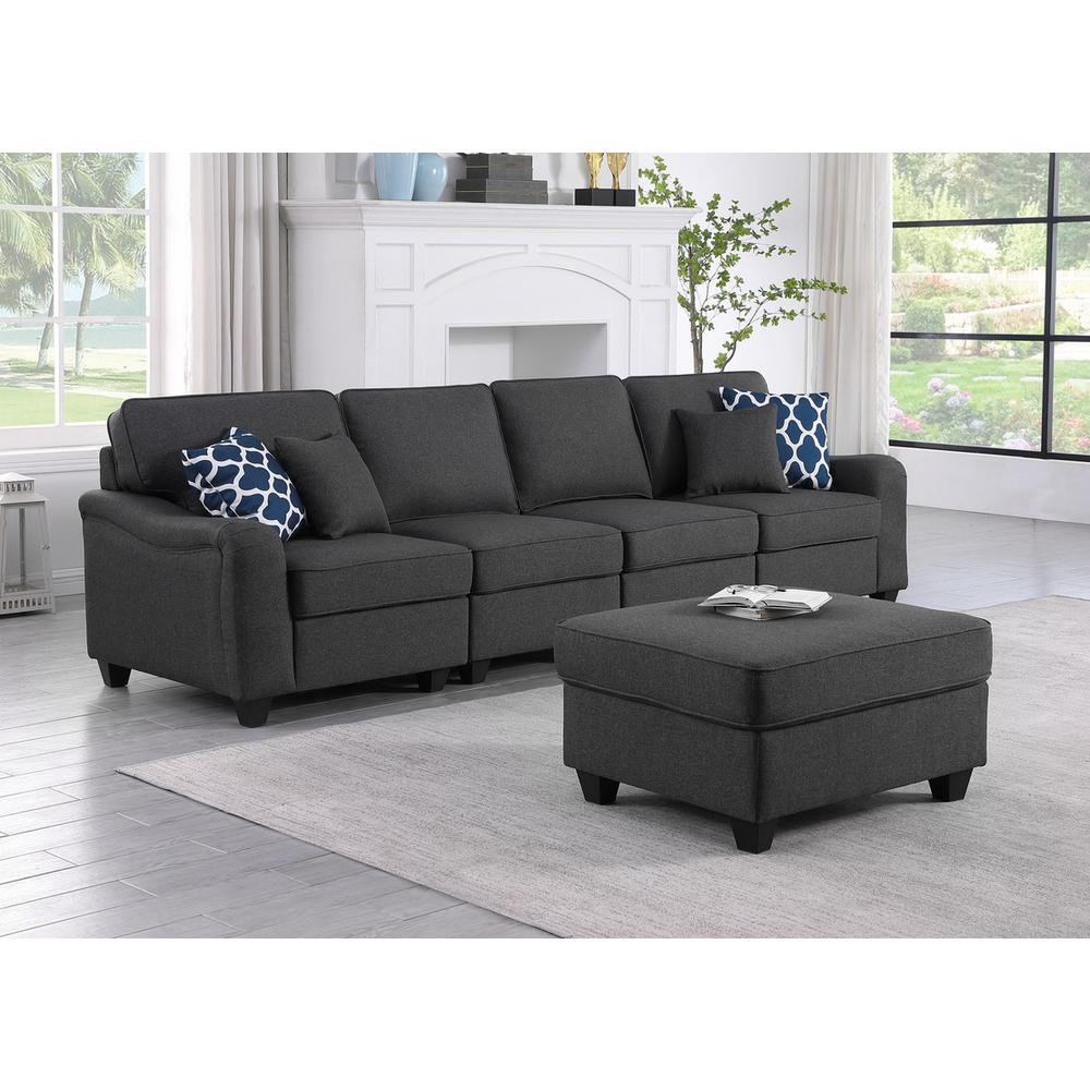 Leo Dark Gray Linen 5 Seater Sofa and Ottoman