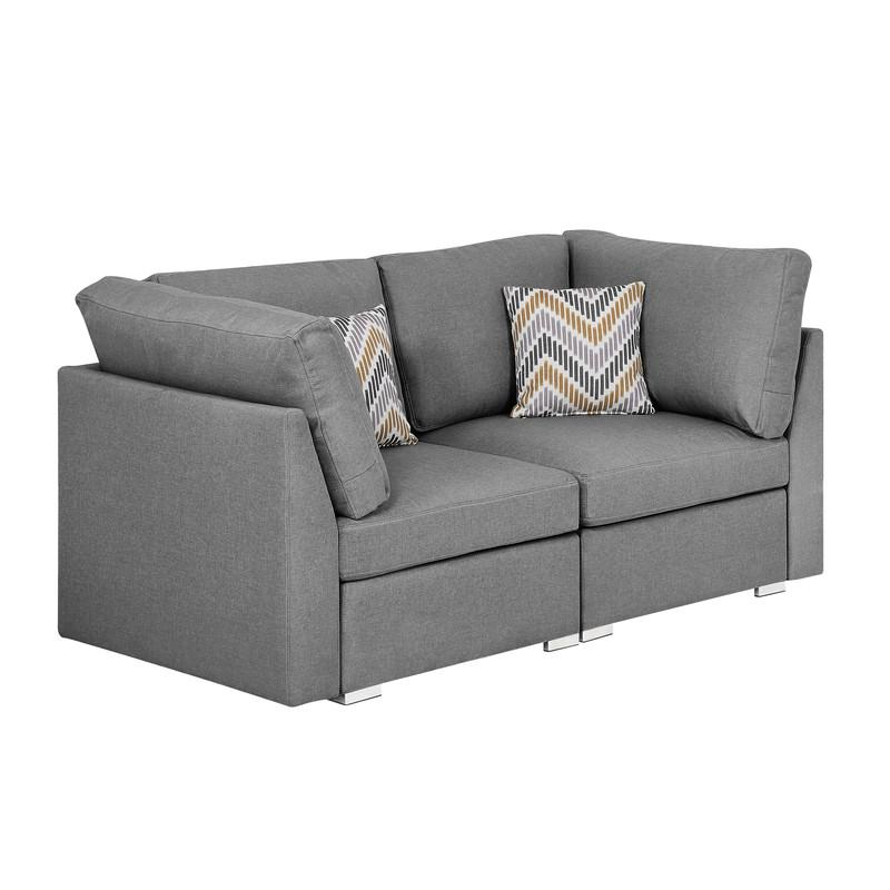 Amira Gray Fabric Loveseat Couch with Pillows