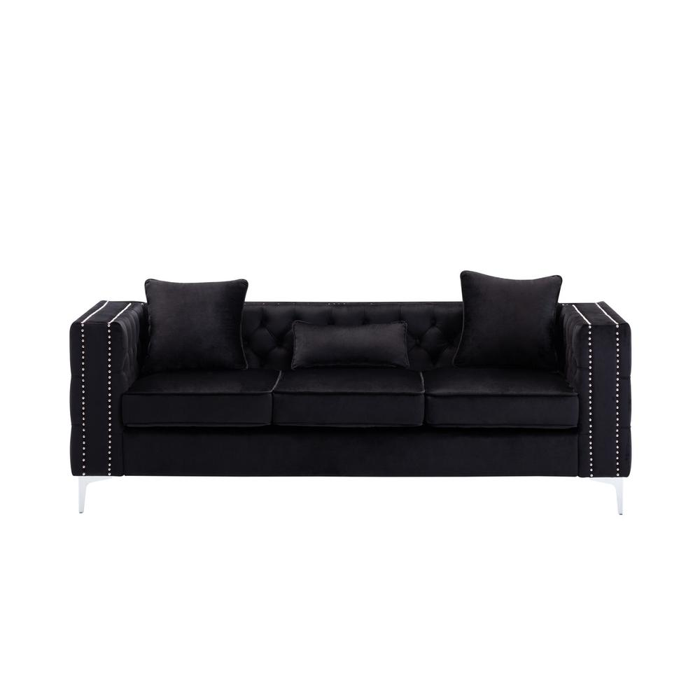 Lorreto Black Velvet Fabric Sofa Loveseat Chair Living Room Set