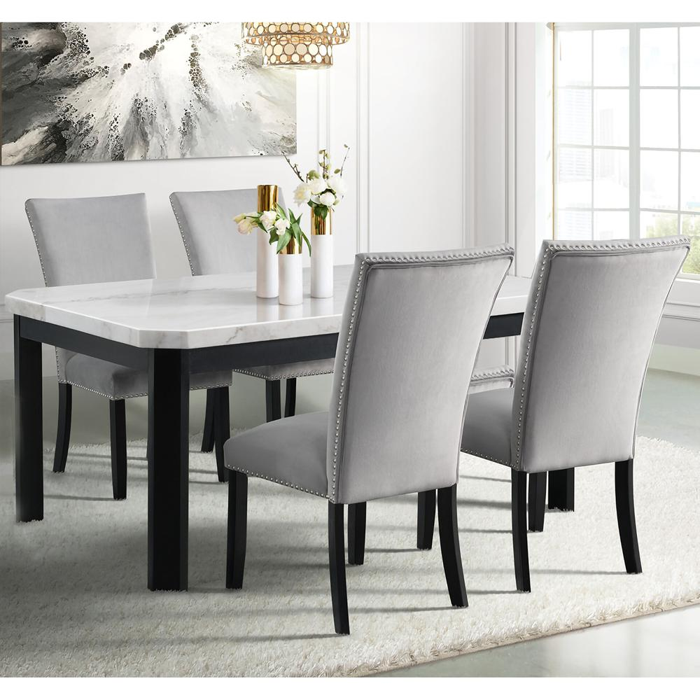 Solano Dining 5PC Dining Set: Table, 4 Fabric Side Chairs