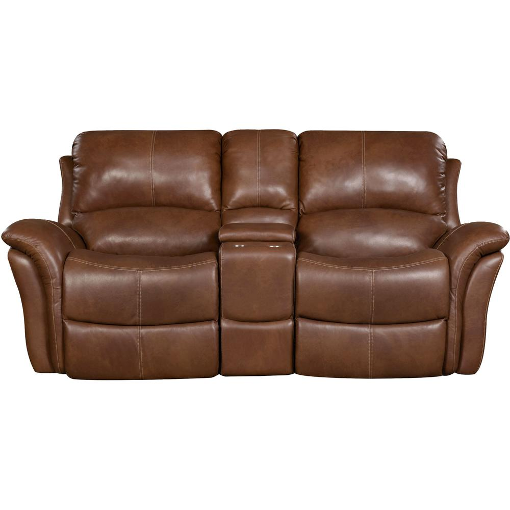 Appalachia 100% Leather Double Reclining Console Loveseat