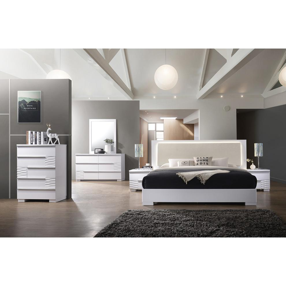 Athens White Lacquer 5-Piece Platform Modern Bedroom Set