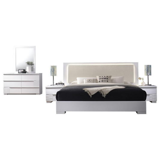 Athens White Lacquer 5-Piece Platform Modern Bedroom Set