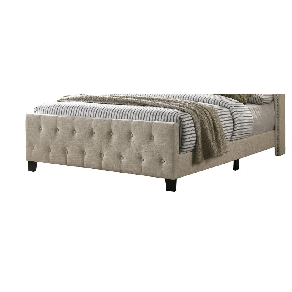 Beige Linen Tufted Panel Bed - Full