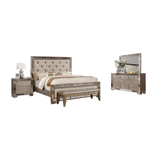 Ava Mirrored Silver Bronzed 6-Piece Bedroom Set, Queen