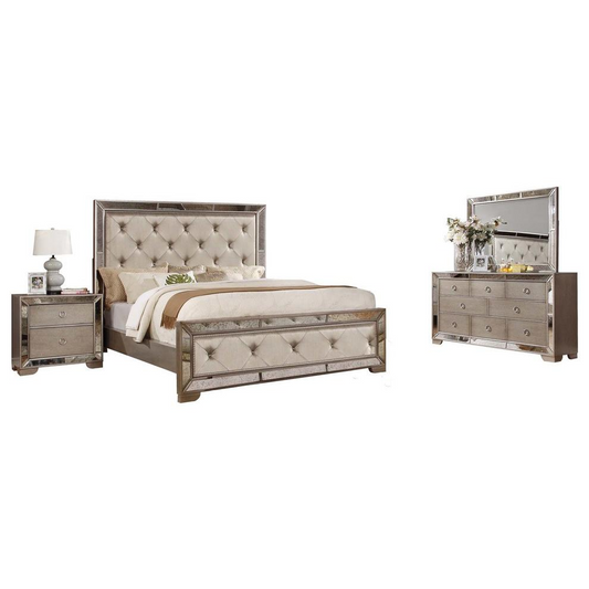 Ava Mirrored Silver Bronzed 5-Piece Bedroom Set